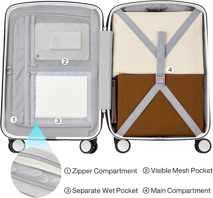 Hanke Hard Shell Luggage Sets 2 Pieces, Carry On and Checked Luggage Sets with Spinner Wheels, Durable PC Hardside Rolling Suitcase for Travel (20/28 Inch, Smoke White)