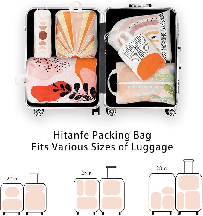 6 Pcs Compression Packing Cubes for Travel, Waterproof Luggage Organizer Washable Storage Bags Set - Packaging Cubes for Backpack Travel and Carry-Ons