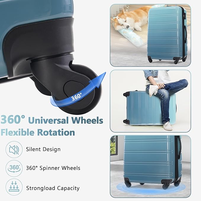 Merax Luggage Sets 3 Piece, Hardside Expandable Suitcase Set with Spinner Wheels, Lightweight Multicolor 20+24+28 IN Suitcase with Carry on Luggage, Gradient Blue
