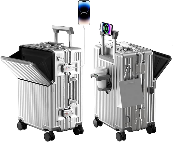 Zipperless Luggage, 22.4" x 15.4" x 9.4" Aviation Certified, Polycarbonate Aluminum Hardshell, Expandable Carry-On Luggage with Spinner Wheels, Hardshell Luggage, 20 Inch Cabin
