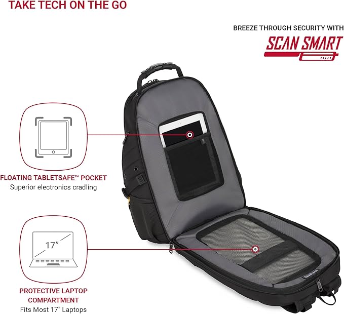 SWISSGEAR 1900 ScanSmart TSA Laptop Backpack Fits 17 Inch Laptop with RFID Protection and Tablet Pocket, Black/Gold, 19-Inch