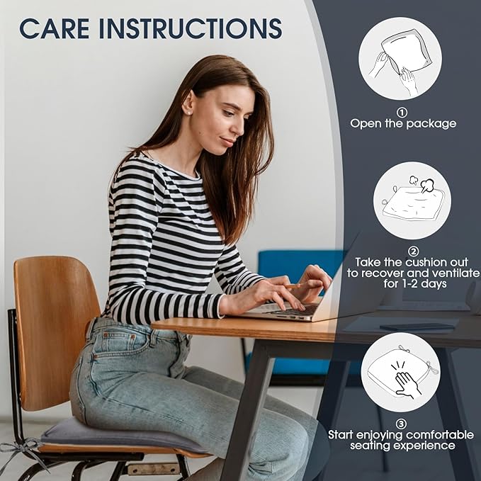 TushGuard Chair Cushions for Dining Chairs Set of 4, Soft Seat Cushions for Kitchen Chairs, Non-Slip Bottom with Ties, Comfortable Everyday Chair Pads, Grey