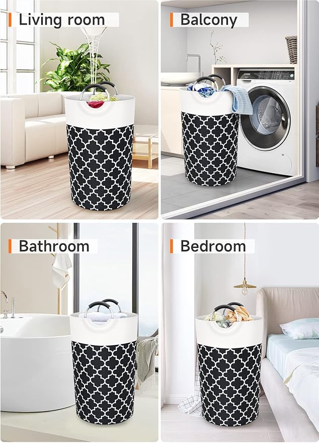 Large Laundry Hampe Basket Washing Bin Clothes Bag Collapsible Tall with Handles Waterproof Travel Bathroom College Essentials Storage for College Dorm, Family (Black) 82L