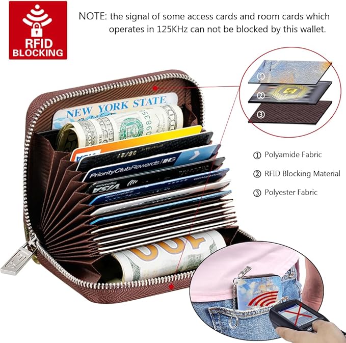 FurArt Zipper Wallet Women, RFID Blocking Credit Card Wallet, Business Card Holder, Compact Size KeyChain Wallet