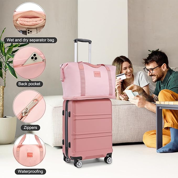 Kono Suitcase Luggage Set Expandable(only 28") Lightweight PC+ABS Carry On Hardside Luggage with TSA Lock Spinner Wheels (Nude/Rose Pink, 6 piece set)