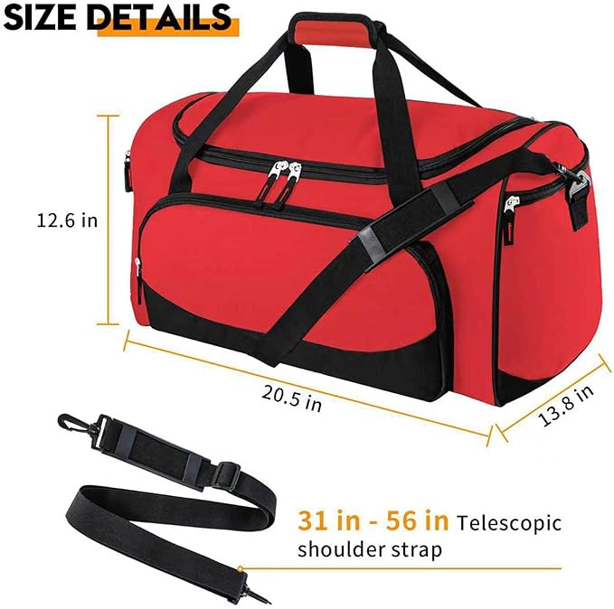 Gym Duffle Bag for Women - 55L Red Large Duffel Bags for Sports, Workout, Traveling, Durable Heavy Duty Duffel Gear Bag