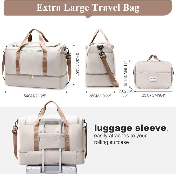 Extra Large Travel Duffle Bag with Shoe Compartment & Toiletry Bag, XL Weekender Bags for Women, Carry On Overnight Bags for Gym Sports, Water-Resistant Hospital Bag for Labor and Delivery