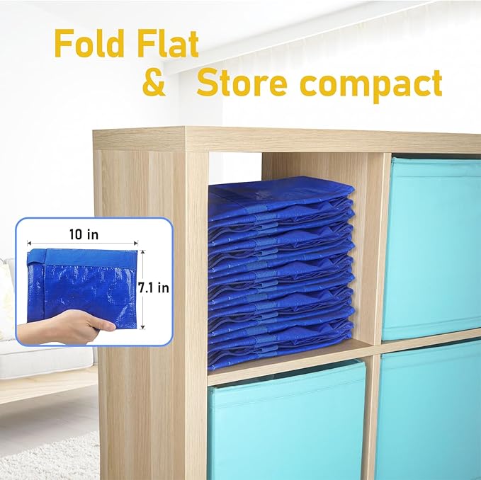 TICONN 12 Pack Extra Large Moving Bags Heavy Duty with Zippers & Carrying Handles, Durable Storage Bags Moving Boxes for Closet Organizers and Storage (12 Pack, Blue)