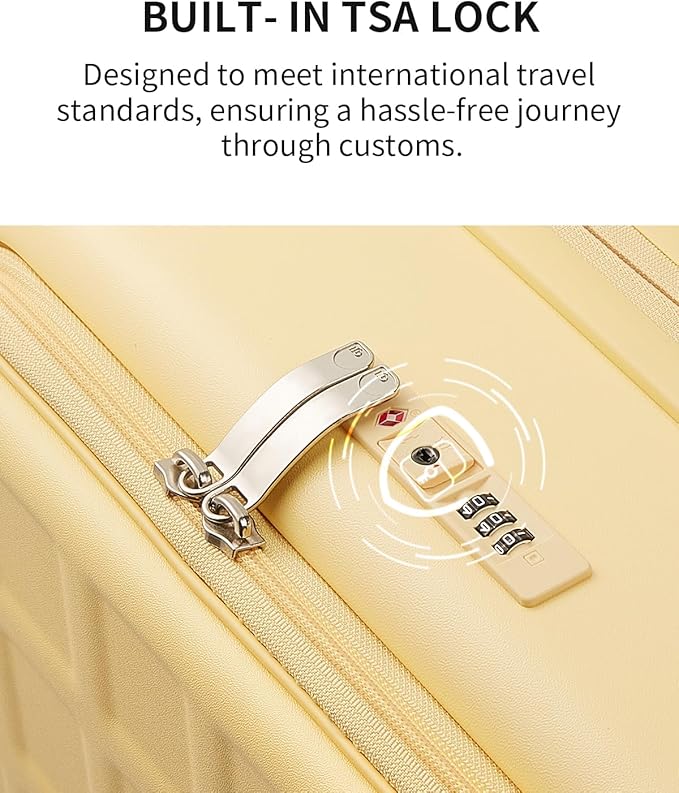 aji Expandable Top Opening 26 Inch Checked Luggage with Spinner Wheels, Large Suitcase with TSA Lock, Hard Shell Travel luggage Suitcases for Men Women, for 20+Days Travel, Cheese Yellow
