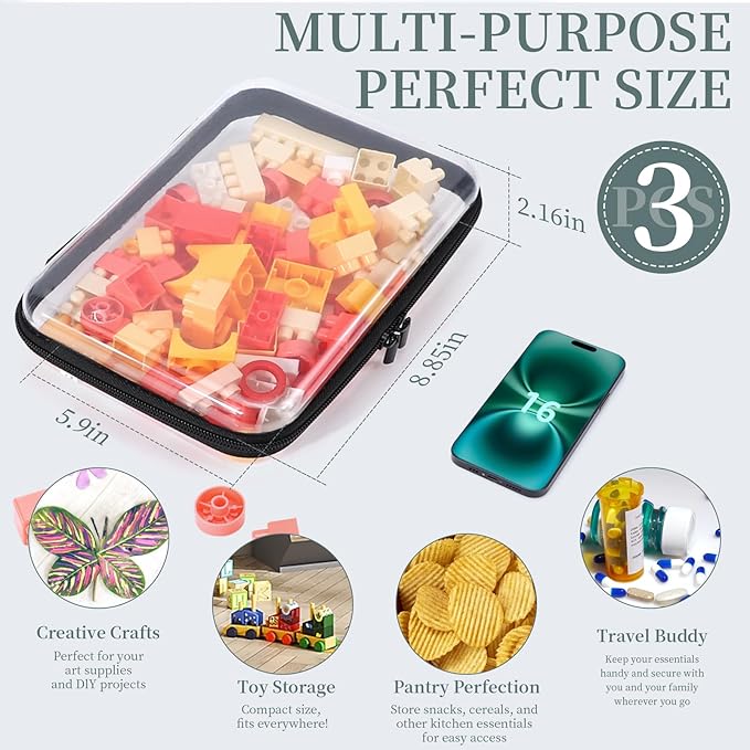 3 Pack Clear Hard Shell Zipper Case, Clear Zipper Pouches Waterproof Makeup Organizer & Travel Toiletry Bag, Plastic Pouch for Travel Office Storage, Black Medium Size