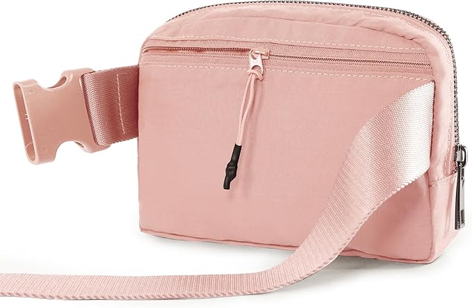 ODODOS Unisex Mini Belt Bag with Adjustable Strap Small Fanny Pack for Workout Running Traveling Hiking, Light Pink