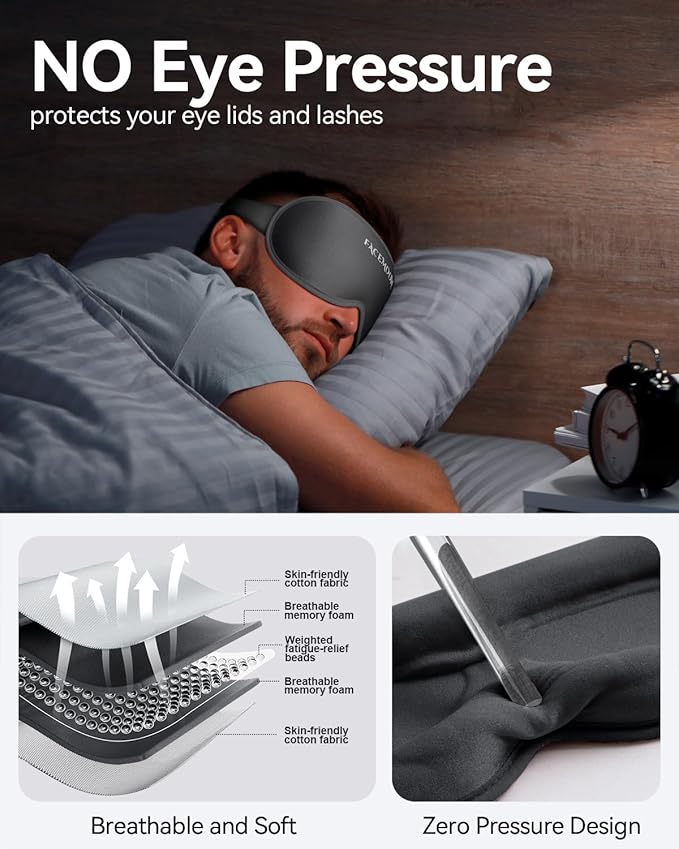FACEMOON Sleep Mask for Men & Women – 3D Weighted Design, 100% Blackout, Extension Sleep Protector – Perfect for Airplane Travel, Camping, Road Trips & Long Flights, Contoured Eye Cover