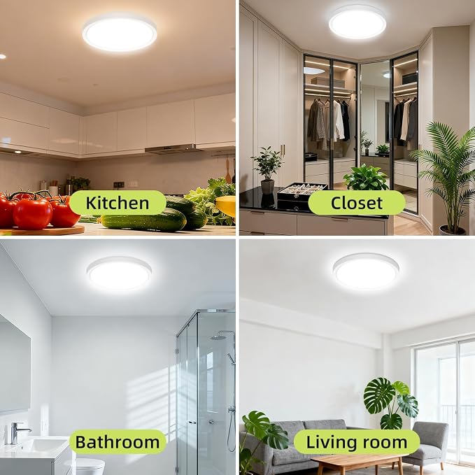 hepside 8Pack 12Inch LED Flush Mount Ceiling Light Fixture,5 Color Temperature Options Closet Light Fixture,Small Round Slim Surface Ceiling Lamp for Hallway,Bathroom,Bedroom,Kitchen,Interior