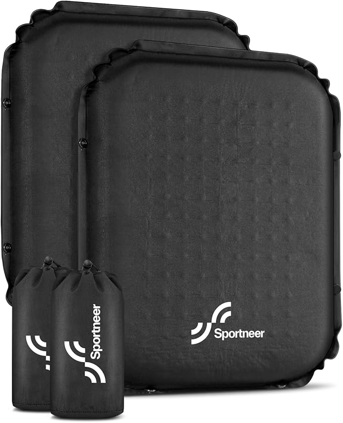 Sportneer Inflatable Seat Cushion: Self-Inflating 2" High Rebound Foam Cushion for Airplane Bleacher Stadium and Outdoor Events – 0.48lbs Lightweight & Easy to Carry for Sports Fans, 2 Pack