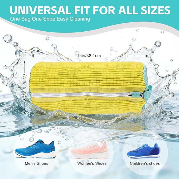 Shoe Washing Machine Bag 4pcs Reusable Sneaker Washing Bag with Built-in Fluffy Brushes for 360° All-Around Cleaning. Laundry Shoe Bag is Designed for Washer and Dryer （Yellow 4pcs）