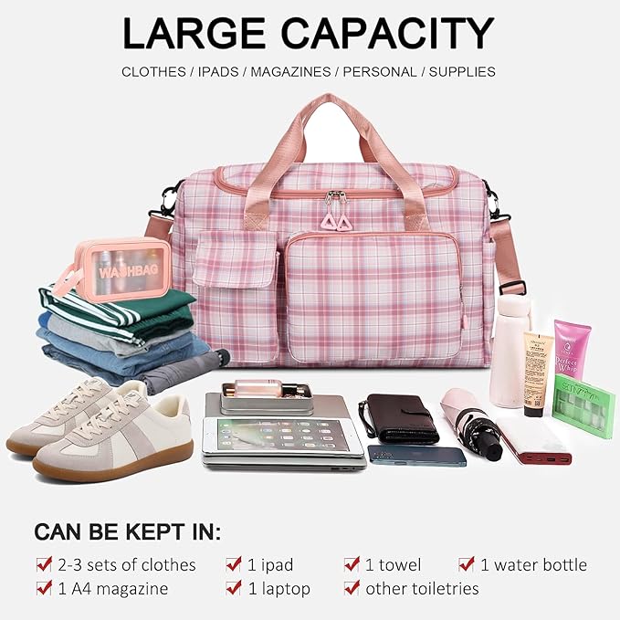 Small Gym Bag for Women, Travel Duffle Bag Carry On Weekender Bag with Shoe Compartment