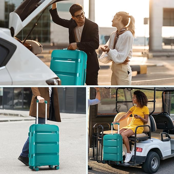 Kono Luggage Sets 3 Piece Hard Shell Travel Trolley 4 Spinner Wheels Lightweight Polypropylene Suitcase with TSA Lock (Turquoise, 20/24/28 Set)