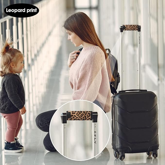 KINIVA Leather Luggage Handle Wrap 4 Pack Set,Luggage Identifiers Tags Markers for Luggage Suitcase,Travel Accessories(leopard-4pcs)