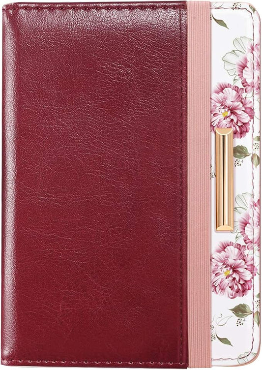 Passport Holder Cover Travel Wallet RFID Blocking Cute Flowers Passport Wallet with Elastic Band for Women,Red