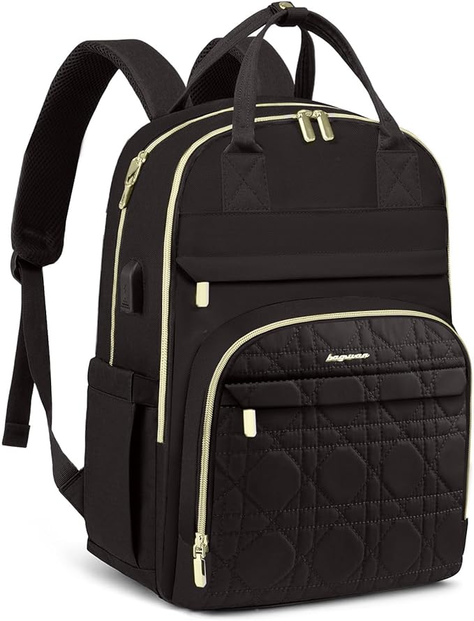 Laptop Backpack for Women Work Bag - 15.6 inch Travel Backpack Purse with USB Charger College Bookbag Waterproof Cute Casual Daypack Fashion Business Computer Backpacks for Teacher Nurse Black