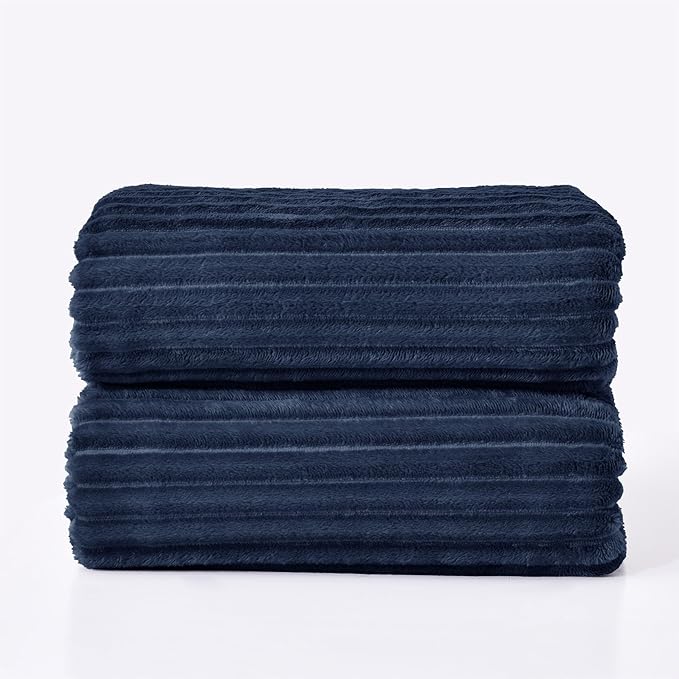 BEDELITE Fleece Blanket King Size – 3D Ribbed Jacquard Soft and Warm Decorative Fuzzy Blankets – Cozy, Fluffy, Plush Lightweight Throw Blankets for Couch, Bed, Sofa(Navy Blue, 108x90 inches)