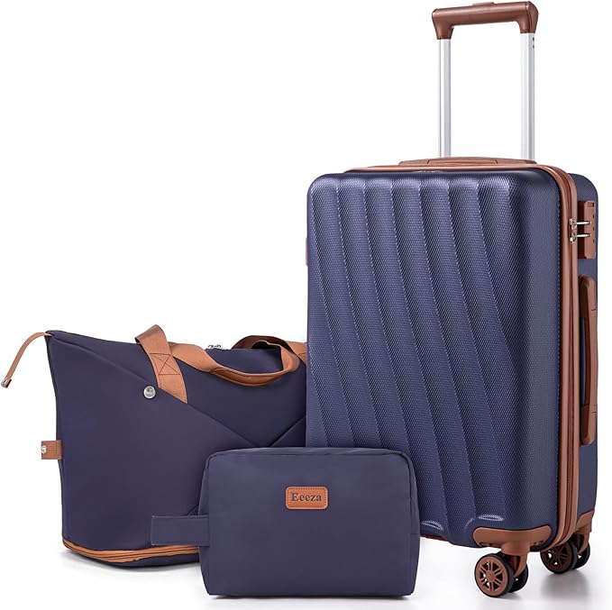 Carry on Luggage Sets 22x14x9 Airline Approved Durable Travel Luggage Suitcases with Wheels,ABS Hard Case Suitcases with Spinner Wheels,(Purple,3 Piece Sets(20"/DB/TB))