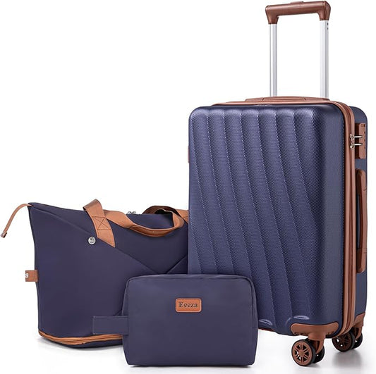 Carry on Luggage Sets 22x14x9 Airline Approved Durable Travel Luggage Suitcases with Wheels,ABS Hard Case Suitcases with Spinner Wheels,(Purple,3 Piece Sets(20"/DB/TB))