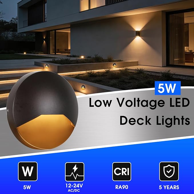 Energetic 5CCT Low Voltage LED Deck & Step Lights, Outdoor Landscape Lighting, 6 Pack