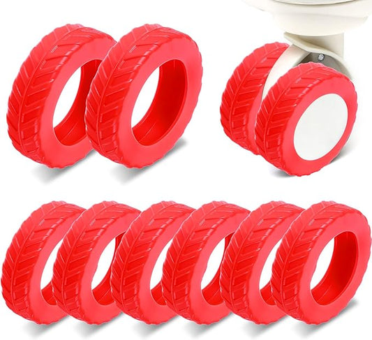 Ymapinc 8-PCS Red Silicone Luggage Wheel Covers, Anti-Slip Suitcase Protectors for 2.1-2.4 Inch Rolling Roller Wheels