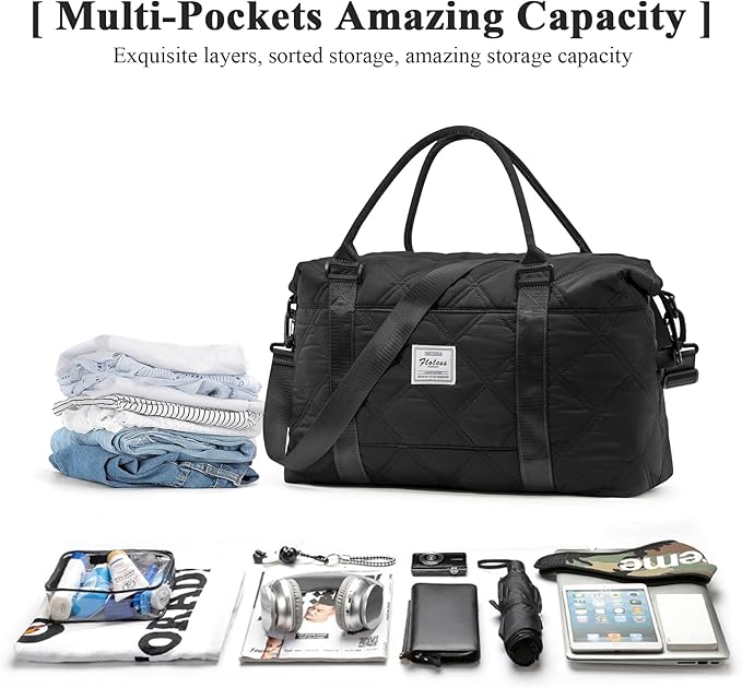 HYC00 Travel Duffel Bag,Carry-on Overnight Weekender Bags for Women,Sports Tote Gym Bag with Wet Pocket