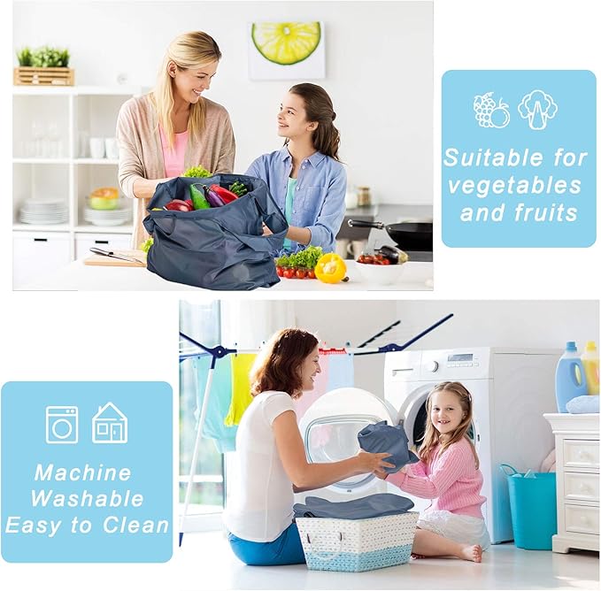 Large Reusable Bags Shopping Washable Foldable 6 Pack Grocery Bags Heavy Duty Lightweight Folding Gift Tote Bags Durable Polyester Gray