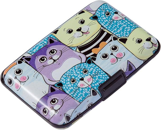 ELFISH Mini RFID Aluminum Wallet Credit Cards Holder Business Card Case Metal ID Case for Men Women (Color cat)