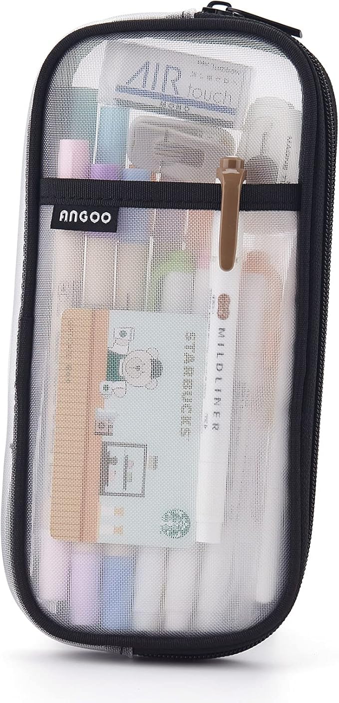 EASTHILL Grid Mesh Pen Pencil Case with Zipper Clear Makeup Color Pouch Cosmetics Bag Multi-Purpose Travel School Teen Girls Transparent Stationary Bag Office Organizer Box for Adluts(Black) Boys