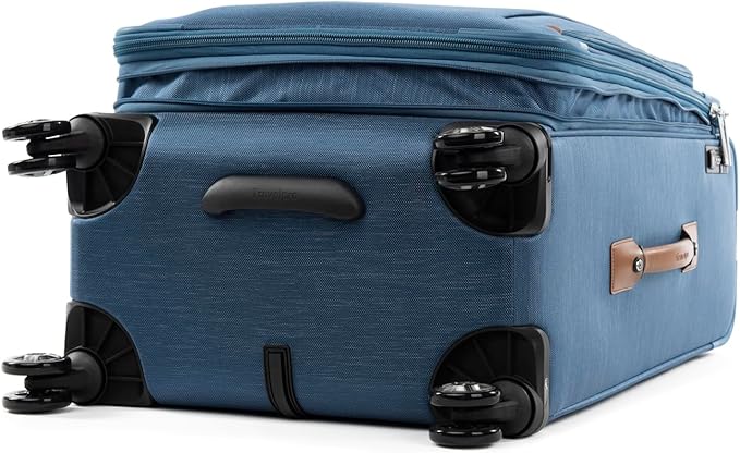 Travelpro Platinum Elite Softside Expandable Checked Luggage, 8 Wheel Spinner Suitcase, TSA Lock, Men and Women, Coastal Blue, Checked Medium 25-Inch