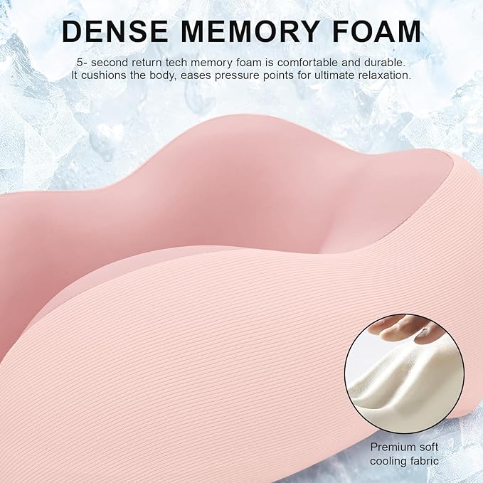 Travel Pillow for Airplane Memory Foam Neck Pillow, Soft & Support Travel Pillow for Travelling, Sleeping Rest, Car, Train and Home Use (Pink)