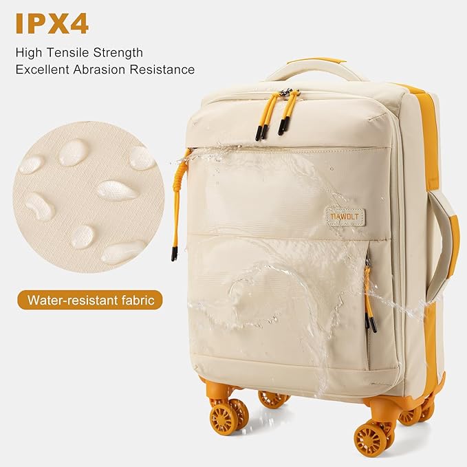 20Inch Carry on Luggage with Spinner Wheels,22x14x9 Airline Approved,Stylish SoftSided Lightweight suitcases bag,Wet/Dry Pockets Suitcase for travel(Apricot)