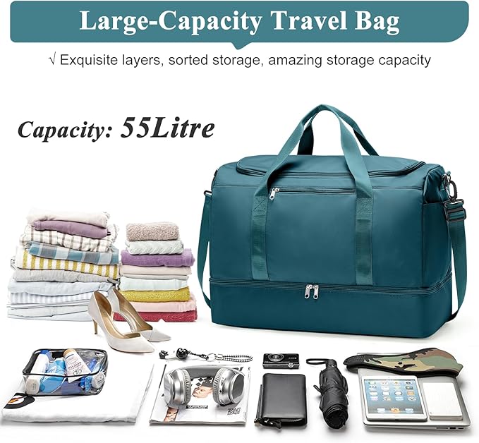 Extra Large Travel Duffle Bag,Carry on Overnight Weekend Bag with Shoes Compartment,Weekender Bags for Women for Travel Business Trips Sport Hospital