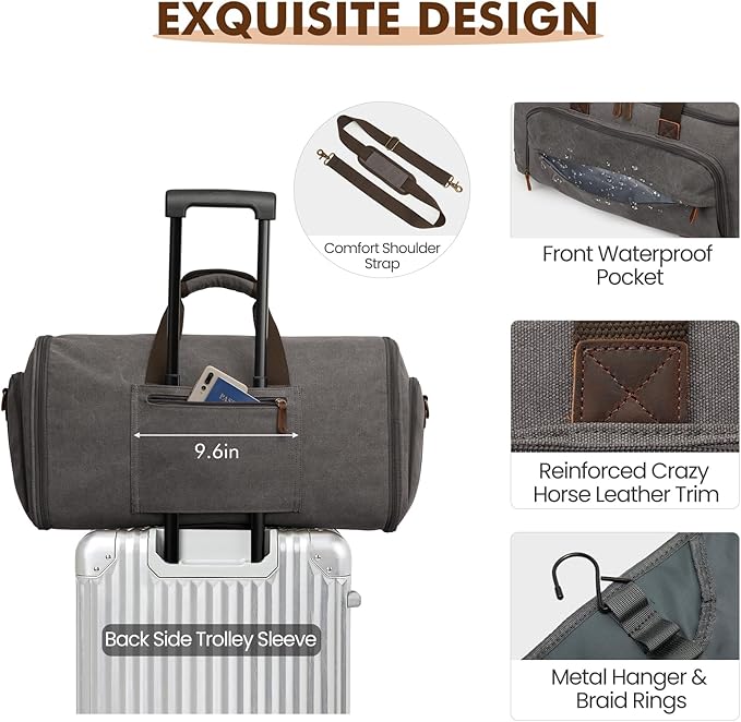 S-ZONE Carry On Garment Bag for Travel Convertible Duffle Bags for Men Women 2 in 1 Hanging Suitcase Business with Toiletry Bag