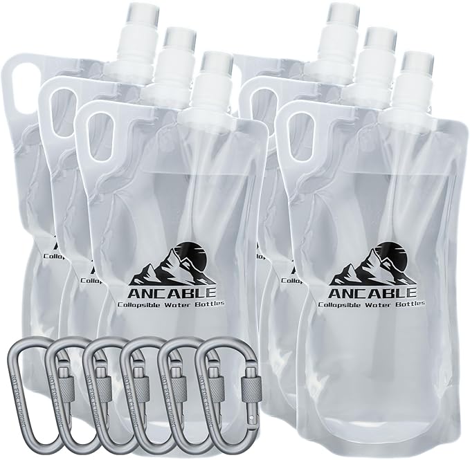 Ancable 33oz Collapsible Water Bottles, 6-Pack Reusable Travel Foldable Water Bottles for Hiking Camping Running Bike, BPA-Free Water Bottle