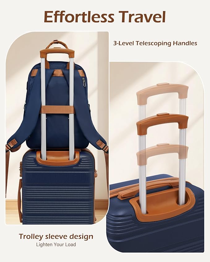 LONG VACATION 3 Piece Carry On Luggage 20 Inch Suitcase with Spinner Wheels, ABS+PC Hardshell Suitcase set with TSA Lock & YKK Zipper