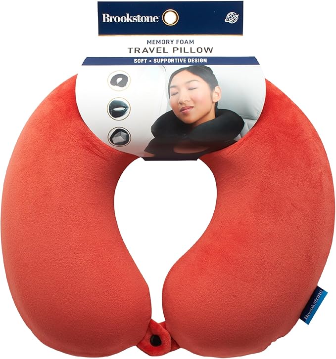 Brookstone Travel Neck Pillow - Lightweight Fleece Casing U-Shaped Stuffable Memory Foam Travel Pillow for Sleeping and Neck Support, Size One Size, Terra Cotta