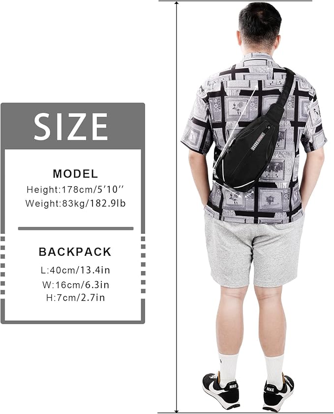 WATERFLY Small Crossbody Sling Backpack Anti Theft Backpack for Traveling Chest Bags for Men&Women Multipurpose Casual Daypack Hiking Shoulder Bag (Black)
