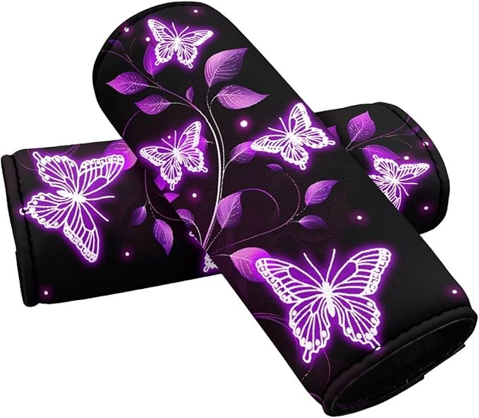 BIGCARJOB Purple Butterflies Luggage Handle Wrap Set Christmas Luggage Handle Cover Suitcase Handle Tags Suitcase Identifier Protective Cover Trolley Case Grip