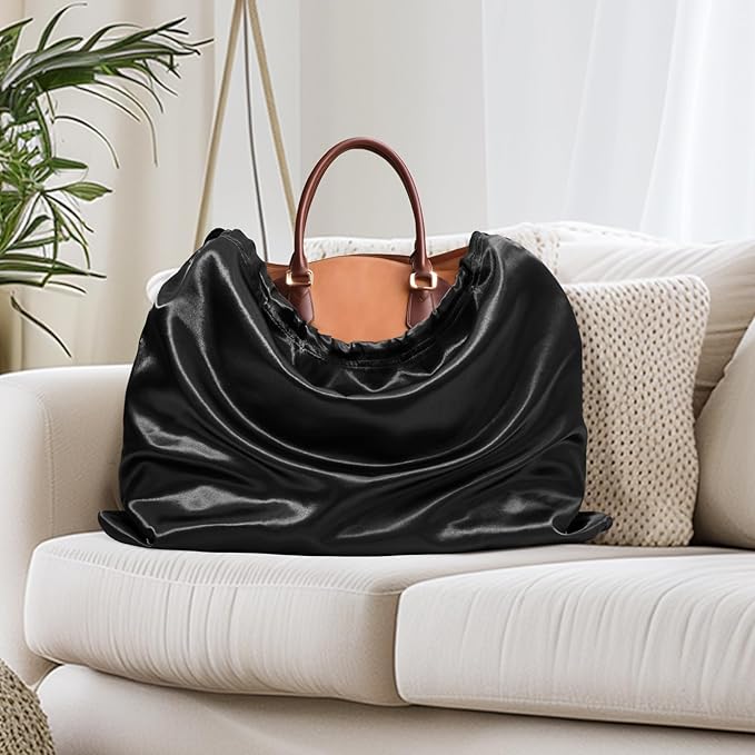 Ersmak 6 Pack Dust Bags for Handbags - Black Silk Dust Cover Bag for Purses Shoes - Satin Drawstring Dustproof Bags for Travel Storage - 23.6 x 19.7 In