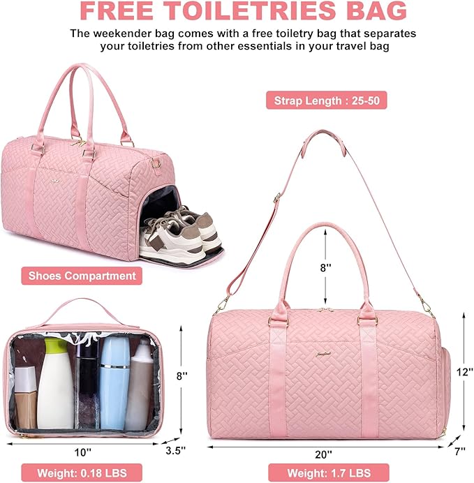 Women Weekender Travel Duffle Bag: Travel Duffel Overnight Bags with Shoe Compartment Large Carry on Tote with Toiletry Bag Weekend Traveling Yoga Gym Hospital Bag for Women with Wet Pocket Pink