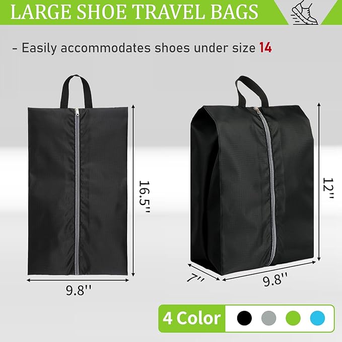 Shoe Bags for Packing, Set of 4 Large Colorful Waterproof Portable Shoe Bags with Zipper - Travel Essentials for Women and Men