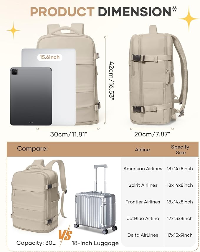 coofay Travel Backpack For Women Men Airline Approved Carry On Backpack Flight Approved Waterproof Sports Luggage Backpack Casual Daypack Small Hiking Backpack