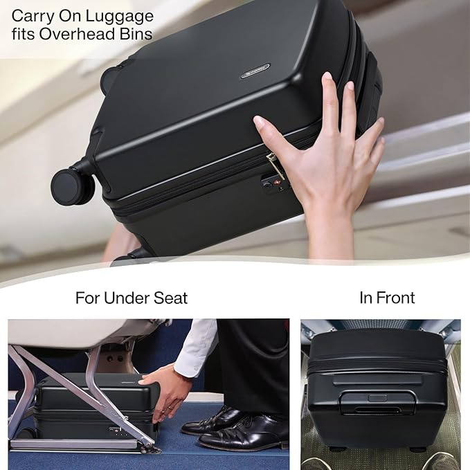 Hanke 16 Inch Underseat Carry On Luggage, Airline-Approved Hard Shell Small Suitcase with Spinner Wheels, Lightweight Tsa Lock Travel Luggage for Short Trips(Jet Black)
