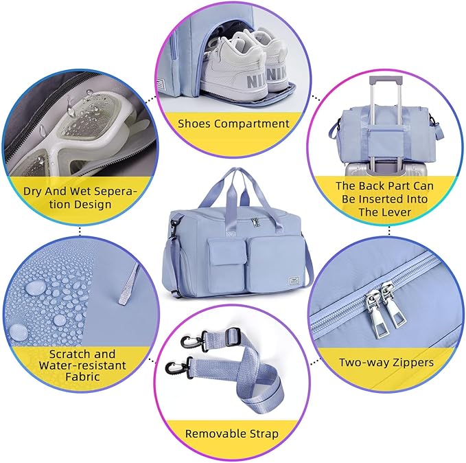 FIORETTO Women's Gym Duffle Bag with Shoes Compartment, 30L Capacity, Ideal for Travel, Gym, Sports, Duffel, Weekender