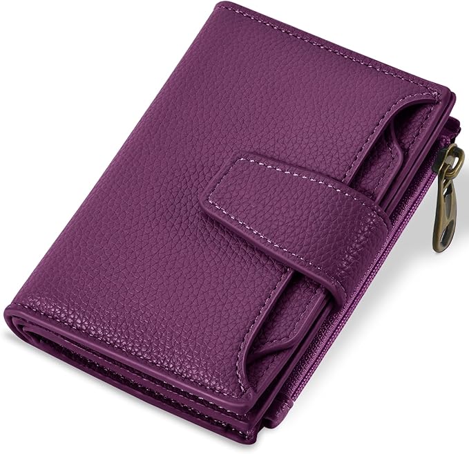 Airkit Small Wallet Women RFID Blocking Soft Leather Bifold Compact Card Holder Wallet for Women with Zipper Coin Pocket 4 ID Window